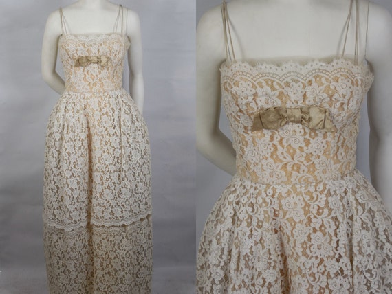 1950 Peggy Hunt Lace Shelf Bust Evening Gown Very