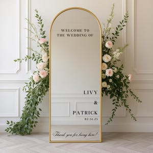 Personalized Wedding Mirror Decal – Welcome Sign with Names, Date & Thank You Message – Custom Vinyl Sticker for Ceremony or Reception