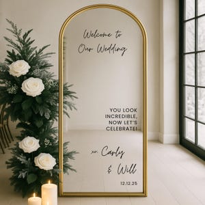 Personalized Wedding Mirror Decal: Welcome Sign