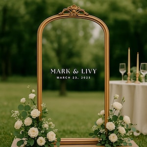 Custom Wedding Mirror Decal – Elegant Name & Date Vinyl Sticker for Ceremony Welcome Sign, Personalized Wedding Decor