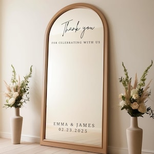Custom Wedding Mirror Decal, Personalized Vinyl Wedding Sign With Names, Elegant Wedding Decor | Thank You for Celebrating With Us