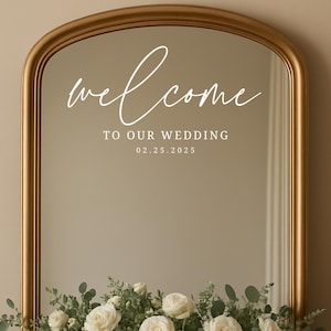 Custom Wedding Mirror Decal – Wedding Welcome Sign Decal – Fun Reception Entrance Sign – Modern Mirror Lettering with Wedding Date