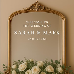 Welcome to the Wedding of Mirror sticker – gepersonaliseerd trouwbord – elegante spiegelvinylsticker – aangepaste namen en datum receptie decor