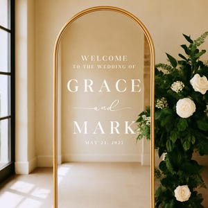 Welcome to the Wedding of Mirror sticker – gepersonaliseerd trouwbord – elegante spiegelvinylsticker – aangepaste namen en datum receptie decor