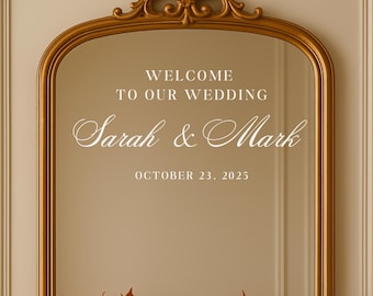 Personalized Wedding Mirror Decal: Elegant Vinyl Welcome Sign