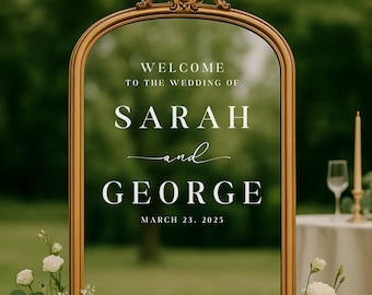 Personalized Wedding Mirror Decal: Elegant Vinyl Names & Date Sign
