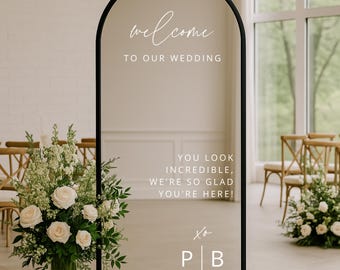 Wedding Welcome Mirror Decal – Custom Vinyl Sticker for Ceremony or Reception, Personalized with Initials