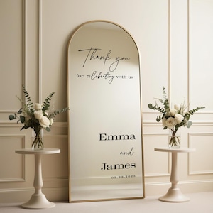 Custom Wedding Mirror Decal, Personalized Vinyl Wedding Sign With Names, Elegant Wedding Decor | Thank You For Celebrating With Us