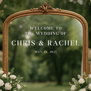 Welcome to the Wedding of Mirror sticker – gepersonaliseerd trouwbord – elegante spiegelvinylsticker – aangepaste namen en datum receptie decor