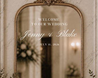 Personalized Wedding Mirror Decal: Elegant Vinyl Welcome Sign