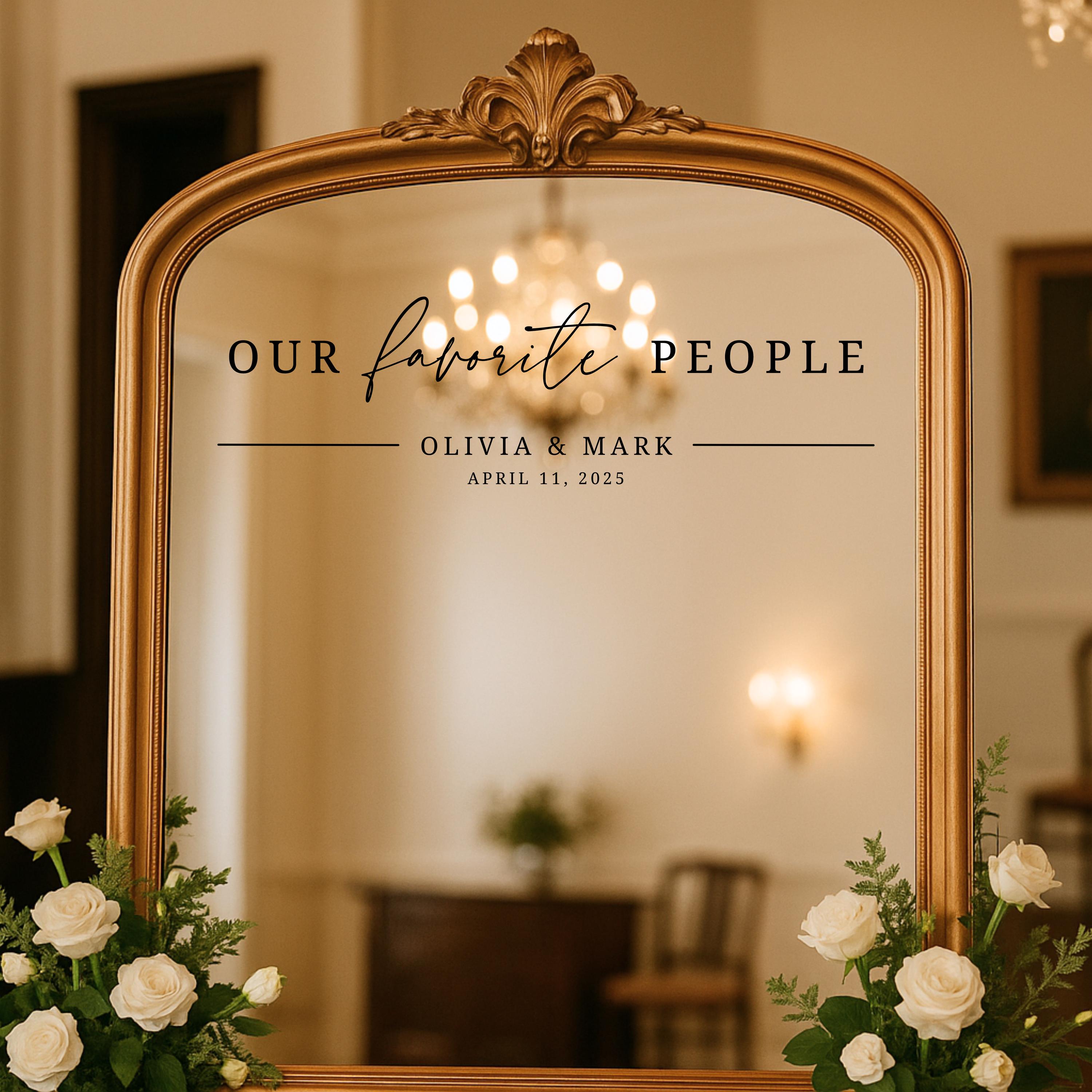 Wedding Mirror Decal – “Our Favorite People” Seating Chart Vinyl – Personalized Welcome Sign Sticker for Reception or Ceremony Decor