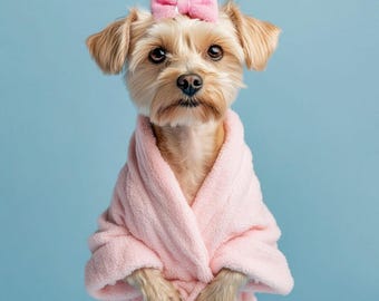 Spa Pet Portrait: Funny Dog in Robe Art (Digital Download) Gift for pet lovers, Funny gift, Halloween gift