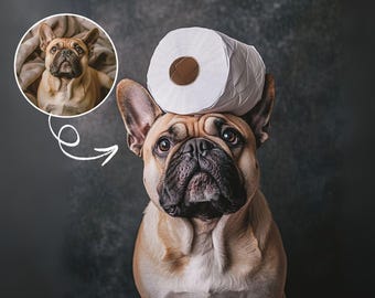Custom Pet Portrait Art: Funny Dog & Cat on Toilet Paper (Digital Download) Gift for pet lovers, Funny gift, Halloween gift