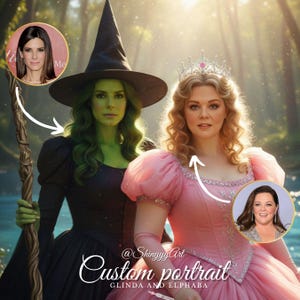 DIGITAL Custom wicked portrait from Photo for besties, Glinda and Elphaba portrait, Best Friends gift, Gift for kids, Christmas gift
