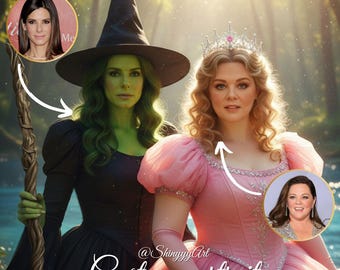 DIGITAL Custom wicked portrait from Photo for besties, Glinda and Elphaba portrait, Best Friends gift, Gift for kids, Christmas gift
