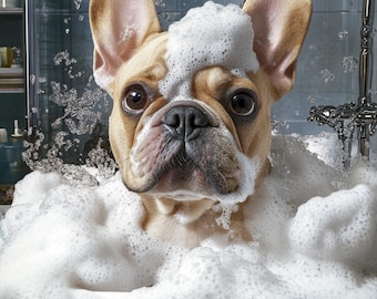 Funny Pet Portrait from Photo: Dog in Bath Art (Digital Download) Gift for pet lovers, Funny gift, Halloween gift