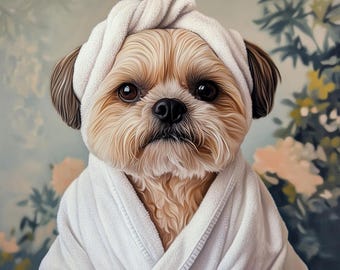 Custom Pet Portrait: Funny Dog in Robe Art (Digital Download) Gift for family and kids, Funny gift, Halloween gift