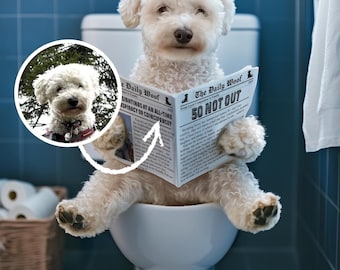 Custom Dog Portrait: Funny Pet in Toilet or Bathtub (Digital Download) Gift for pet lovers, Funny gift, Halloween gift