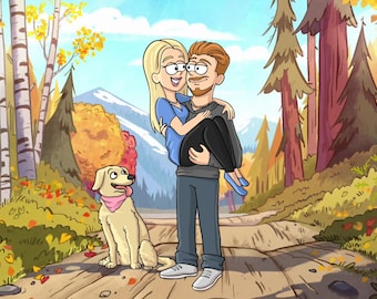 DIGITAL Custom Gravity that Falls Family Portrait, Mystery, Gravity Fall PORTRAIT with pets, Couple Portrait, Birthday Anniversary Gift
