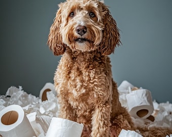 Digital Funny Pet Portrait From Photo: Dog with Toilet Paper Gift for pet lovers, Funny gift, Halloween gift