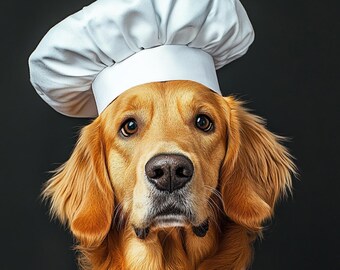 Funny Pet Portrait: Dog in Chef Costume, Custom Kitchen Print (Digital Download) Gift for pet lovers, Funny gift, Halloween gift