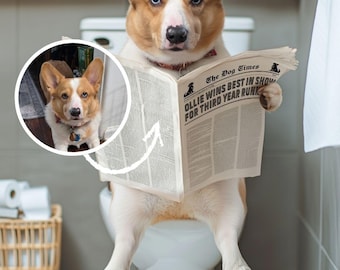 Custom Pet Portrait: Funny Dog on Toilet Art (Digital Download) Gift for pet lovers, Funny gift, Halloween gift