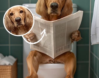 Digital Custom Dog Portrait: Funny Pet in Toilet Art Gift for pet lovers, Funny gift, Halloween gift