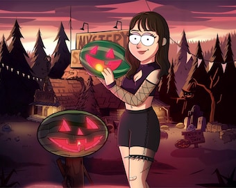 CYFROWY niestandardowy portret z kreskówki w oryginalnym, tajemniczym stylu, spersonalizowana ilustracja rodzinna, zabawny prezent artystyczny, prezent urodzinowy dla dzieci, prezent na Halloween
