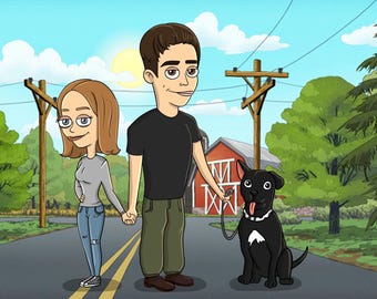 DIGITAL Custom Cartoon Portrait Funny Animated Style, Family Illustration, Anniversary Birthday Custom Couple Portrait, Halloween gift
