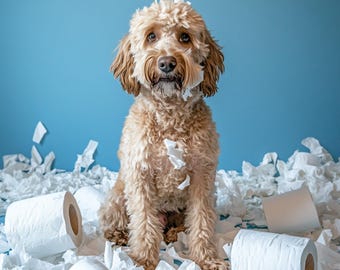 Funny Pet Portrait from Photo: Toilet Paper Dog Art (Digital Download) Gift for pet lovers, Funny gift, Halloween gift