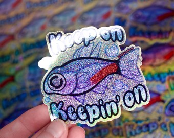 Waterproof Glitter Fish Sticker, Neon Art Decal (3" x 2.9")
