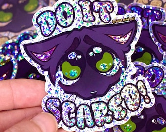 Scared Kitty Waterproof Glitter Sticker (2.8" x 3"), Kindle, Ipad, Water Bottle Decoration