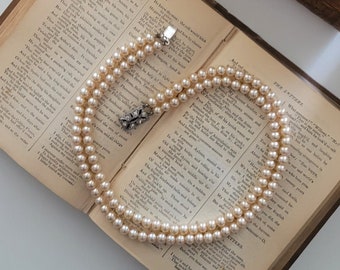 Pearly Everlasting: vintage faux pearl choker with crystal clasp and original satin box