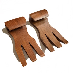 Hand Carved Wood Salad Servers: Set of Two Serving Utensils
