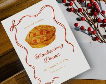 Coquette Red Bow Thanksgiving Dinner Invitation Template (Digital File)