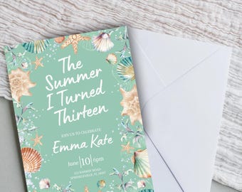 Summer Seashell 13th Birthday Invitation Template (Digital Download)