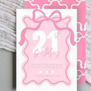 Rosa gewellte 21. Geburtstagseinladung Vorlage (Digitaler Download, bearbeitbar in Canva)