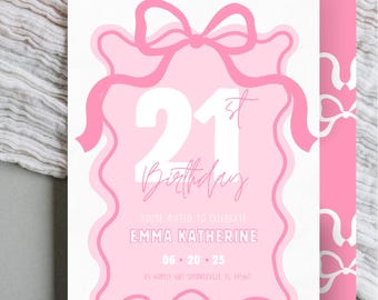 Rosa gewellte 21. Geburtstagseinladung Vorlage (Digitaler Download, bearbeitbar in Canva)