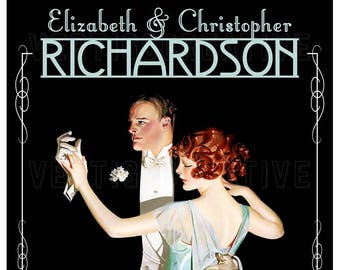 Personalized Wedding or Anniversary Poster - "Dancing Couple" Dark Version - 24"x36"