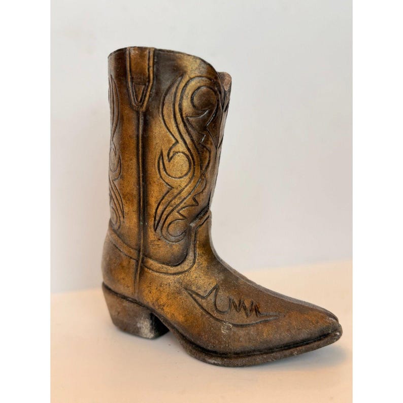 Mid-Century Solid Brass Cowboy Boot Sculpture Planter