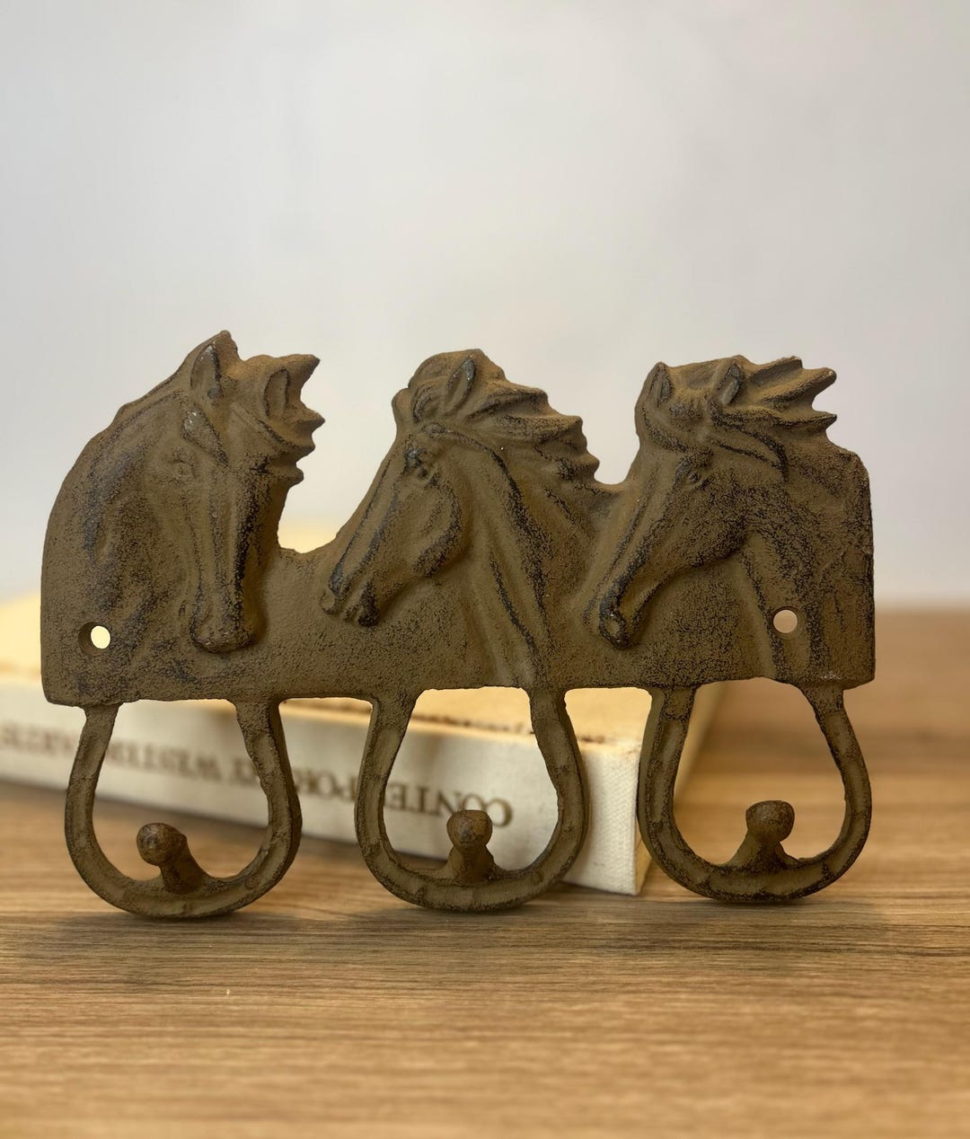 Vintage Cast Iron Horse Wall Hooks | Rustic Western Triple Hook ...