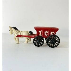 Vintage Cast Iron Ice Wagon | Mini Horse Cart Toy | Americana Decor