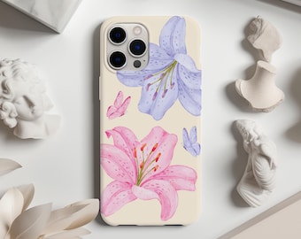 Butterfly Lily phone case, lily iphone case, Name personalized custom floral iphone, Pink lily phone gift Lavender phone case Lily Gift Idea
