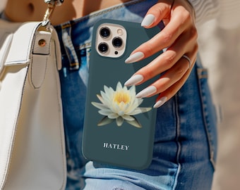 Floral Lotus Phone Case, Lotus Iphone Case, Lotus flower case, Samsung lotus case, Personalized name and initials flower iPhone Samsung case