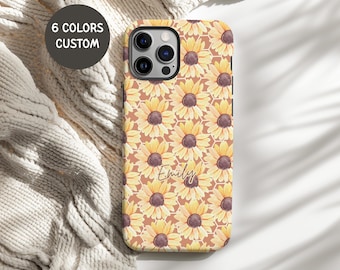 Personalized name sunflower phone case, sunflower cell phone casing, flower pattern phone case, Tough Floral Case, custom name on phone case