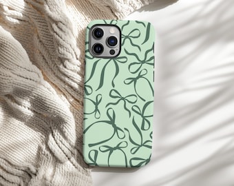 Mint Aesthetic Bow Phone Case, Ribbon Tough Phone Case, Bows Slim Phone Case, iPhone 16 15 14 13 12 11 Pro X XR, Samsung S24 S23 S22 S21 S20