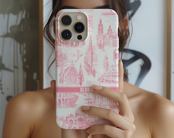 Personalized Name Pink Toile Phone Case, toile iphone case, samsung toile case, Custom initial phone case pink, Blush Pink Toile Pattern