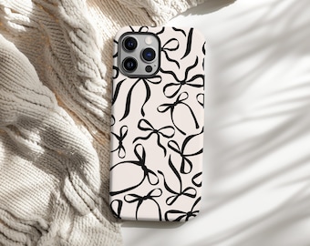 Coquette ribbons phone case Aesthetic mobile phone case beige bow case Girly Bow phone case Ribbon Iphone Case classic black ribbon patterns