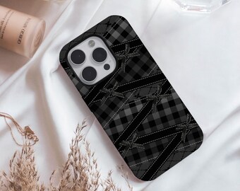 Black Bow Phone Case Ribbon Phone Case Ribbon Iphone Case black plaid ribbon iPhone black plaid iPhone case checkers phone case gift for her