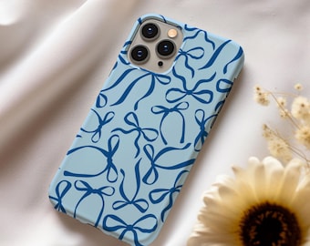 Blue Bow Phone Case, Ribbon Tough Phone Case, Bows Slim Phone Case, iPhone 16 15 14 13 12 11 Pro Max, Samsung S24 S23 S22 S21 S20 Plus Ultra
